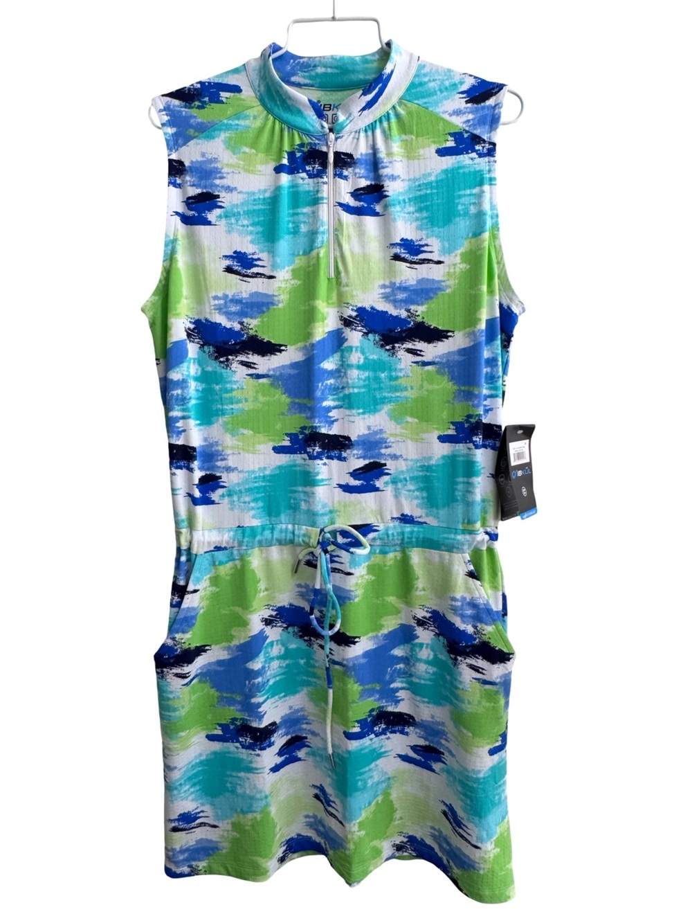 IBKUL Matilda Jade Multi Sleeveless Dress Watercolor Quarter Zip Size Medium
